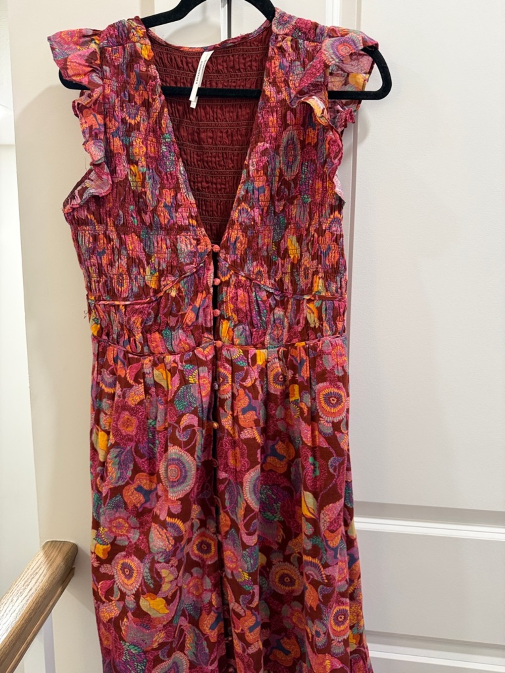 Bohemian Floral Tie-Front Maxi Dress in Berry Multi